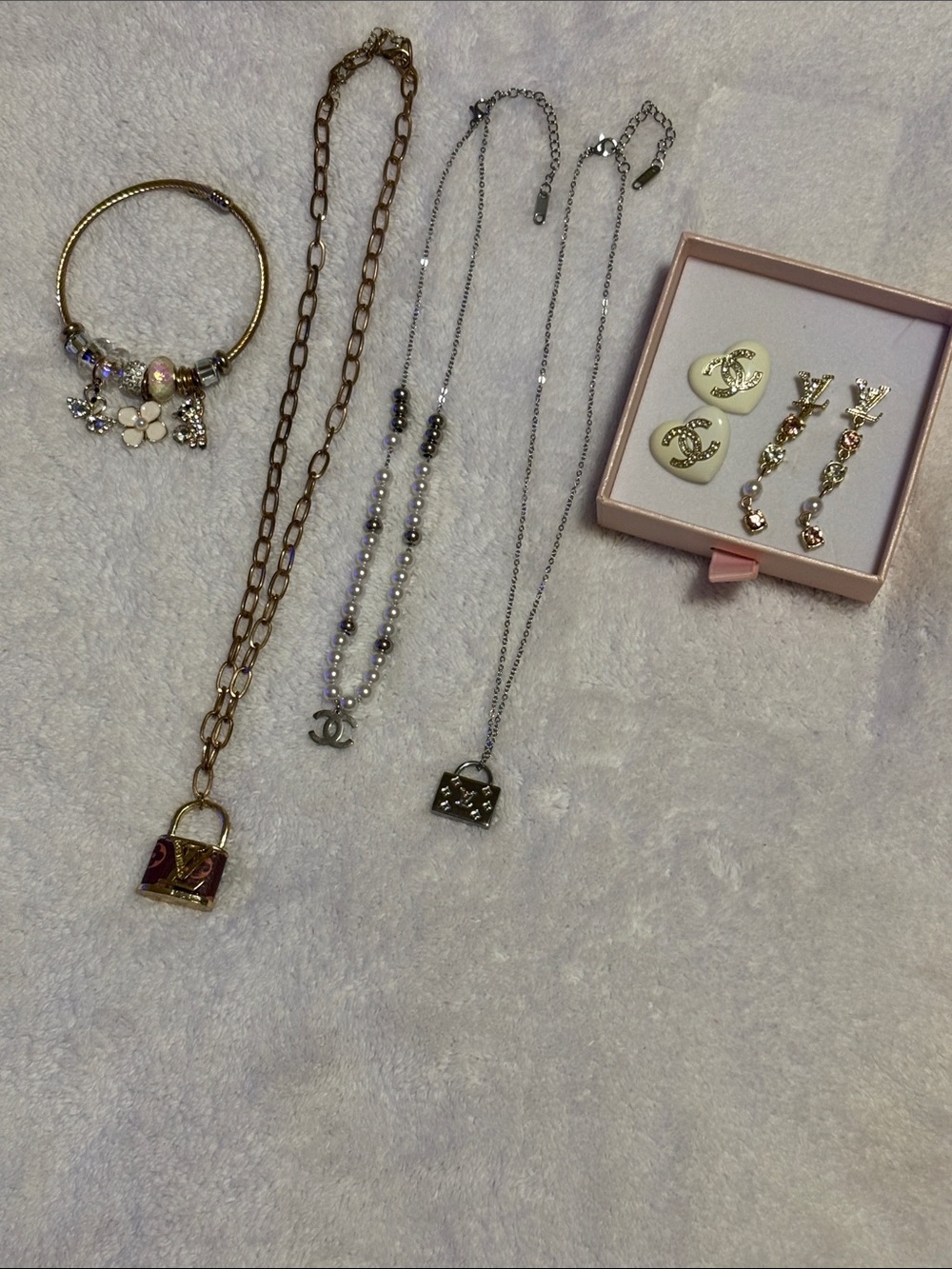 Gold-tone Padlock Pendant Necklace with Burgundy Enamel Accent